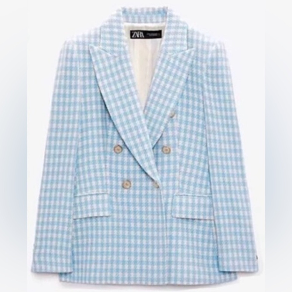 Zara Double Breasted Houndstooth Blazer